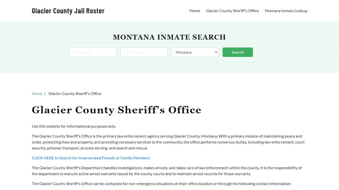 Glacier County Sheriff Office, MT, Arrest Warrants Search